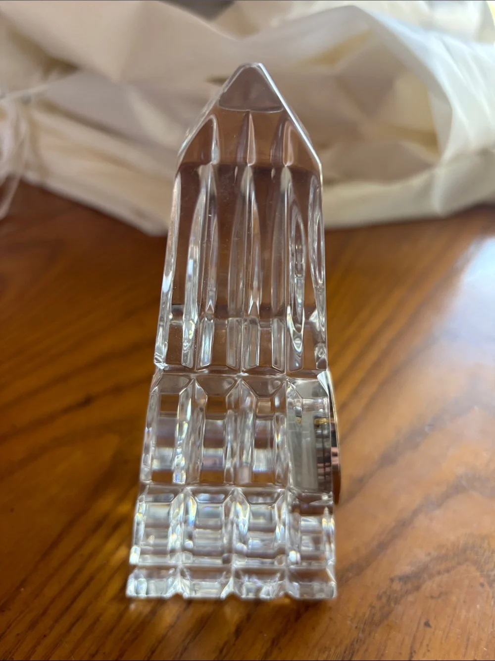 Waterford Clear Crystal Obelisk Clock with Gold-Tone Bezel